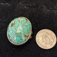 Vintage Large Beautiful Turquoise Sterling Silver Ring Size 9.5