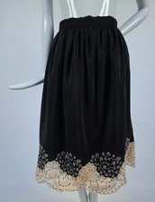 UNLABELED VINTAGE DESIGNER 1970’S BLACK SILK + CREAM NET SKIRT W EMBROIDERY