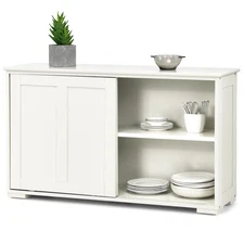 Kitchen Storage Cabinet Sideboard Buffet Cupboard Wood Sliding Door Pantry White
