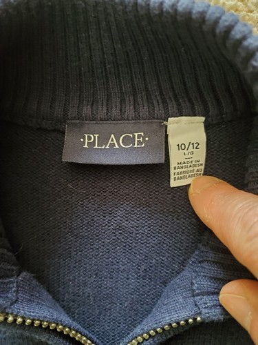 Boys Childrens Place Dark Blue Cardigan Zip Front Sweater Youth Size L 10/12 - Picture 3 of 6