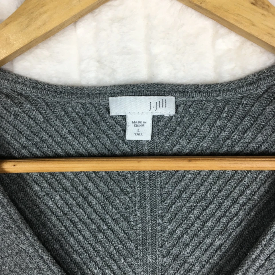 J Jill Gray Tunic Sweater Ribbed Knit V Neck Boho Stretch Cozy Women Sz L Tall - Image 2 of 4