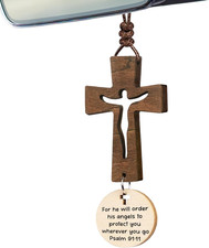 Cross for Car Mirror Hanging Christian with Bible Verse