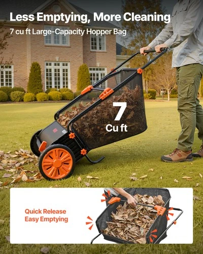 VEVOR Push Lawn Sweeper 26 in Leaf & Grass Collector 7 cu.ft. Hopper Bag Durable image 6