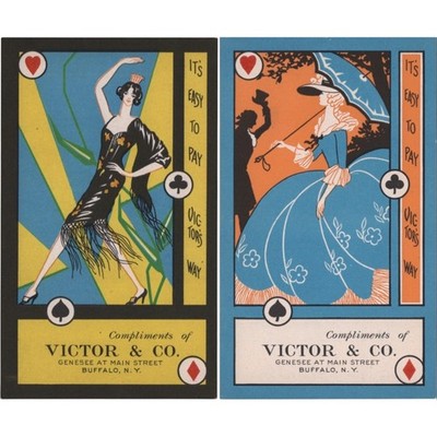 Art Deco 1920s Buffalo NY Victor & Co Store 2 Pedro Game Score Card Lot Lady VTG