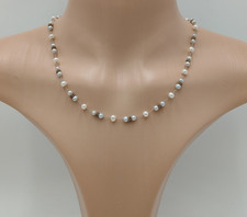 925 Freshwater Pearl Necklace 17in Sterling Silver Hand Knotted Spacers Station