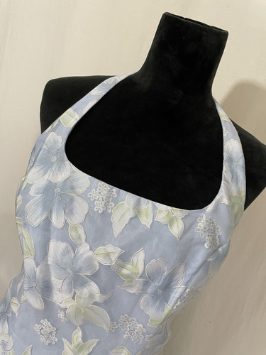 Alfred Angelo Blue & White Floral Crepe Halter Gown SZ 8 - Picture 3 of 10