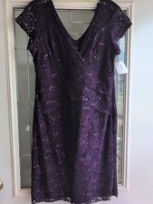 Scarlett Purple Sequin Lace V-Neck Dress Size 16 NWT. Mother of the bride.
