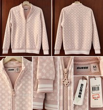 GUESS Full Zip Sweatshirt Women s Medium Pink Logo Monogram Track Jacket NWT