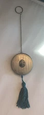 Victorian Chatelaine Guilloche Powder Mirror Compact Finger Loop Chain tassle