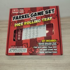 New Official Farkle Game Set with Deluxe Dice Rolling Tray Family Fun Complete