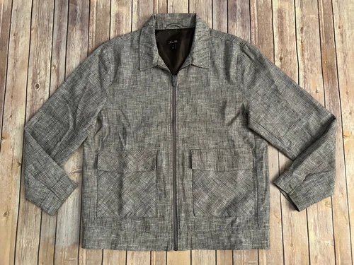Tasso Elba Men's Vieste Bomber Jacket Beige Tan Linen Cotton Blend Size Large - product listing photo