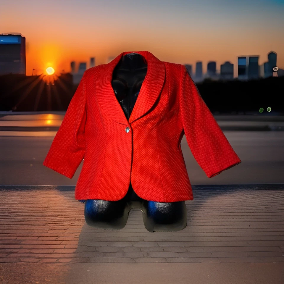 Chaqueta Blazer Bob Mackie Studio Mujer 14 Rojo Texturizado Botón Forrado Carrera Foto 2 de 4