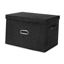 Large Linen Fabric Foldable Storage Bins with Removable Lid and Small Black