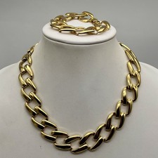 Chunky Figaro Chain Jewelry Set Necklace Bracelet Gold Tone Bold Statement