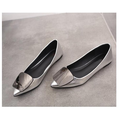 Flat Metal Shoes with Pointed Toe Buckle for Women, Leather Loafers,casual Shoes - Picture 9 of 24