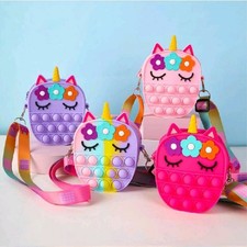 Unicorn Fidget Pop Toy Crossbody Bag Flowers and Eyelashes
