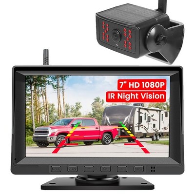 1080P Wireless Magnetic Solar Backup Camera 7'' DVR Monitor For RV Trailer Truck