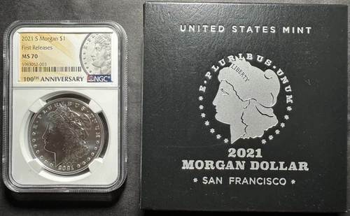 2021-S $1 Morgan Silver Dollar First Releases 100th Anniv. NGC MS70, OGP & COA