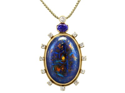 Vintage Boulder Opal Sapphire Diamond 18k Yellow