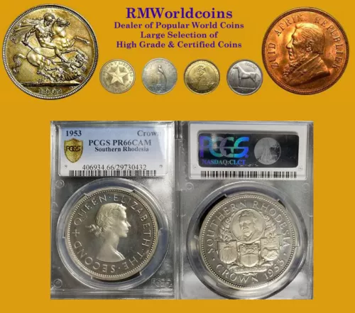 South Rhodesia 1953 Crown, Superb Gem Proof, NGC 66++ CAMEO, Few Highest Graded