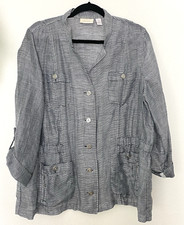 Chico's Women Metallic Jacket 3 US 16 Linen Blend Pin-Striped Blazer Lightweight