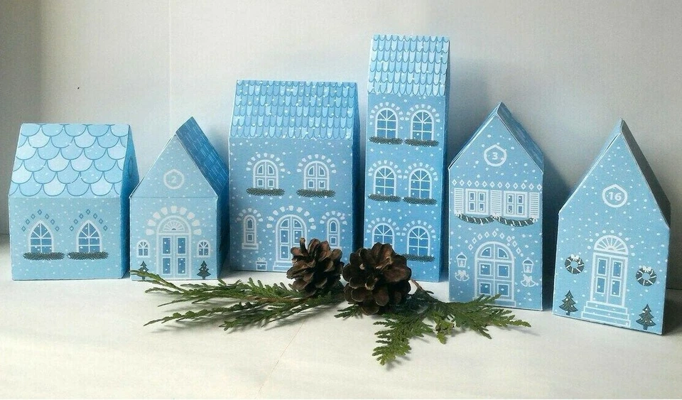 DIY Adventskalender Boxen Ausschneidebogen zum selber basteln und befüllen Blau