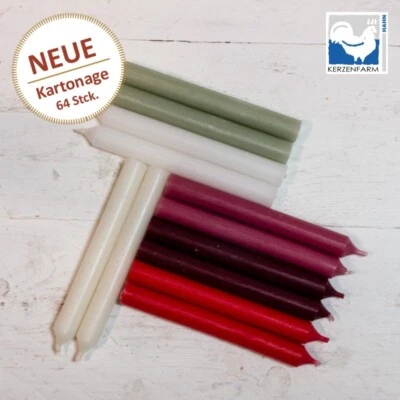 64 Stk Stabkerzen 110x13mm bunte Farben Kerzenfarm Set Deko durchgefärbt NEU - Bild 1 von 4