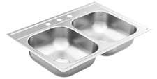 Moen GS222163 2200 Series 33-inch 22 Gauge Drop-in Double Bowl Kitchen Sink