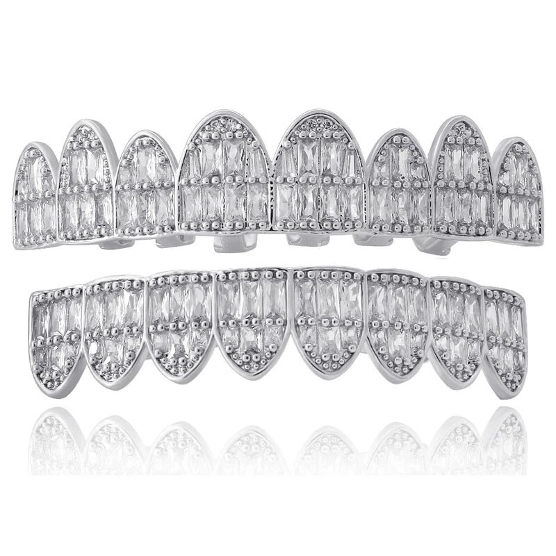 Parrillas de Hip Hop Grandes 8 Top 8 Inferior Juego Completo ICELADO 5A+ CZ RAP Bling Teeth Grillz Foto 4 de 4