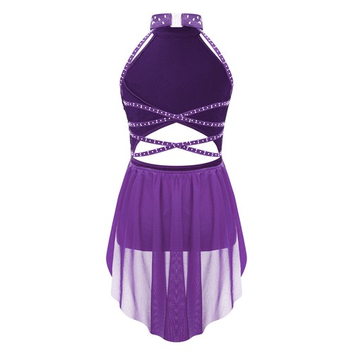 Kids Dance Rhinestone Leotard School Dress Samba Lyrical Mesh Girls Glittery - Picture 29 of 73