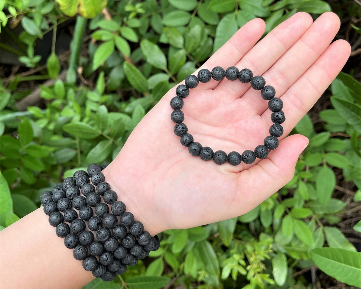 Black Volcanic Lava Rock Bead Bracelet: 8 mm Round Crystals (Stretch  Bracelet)