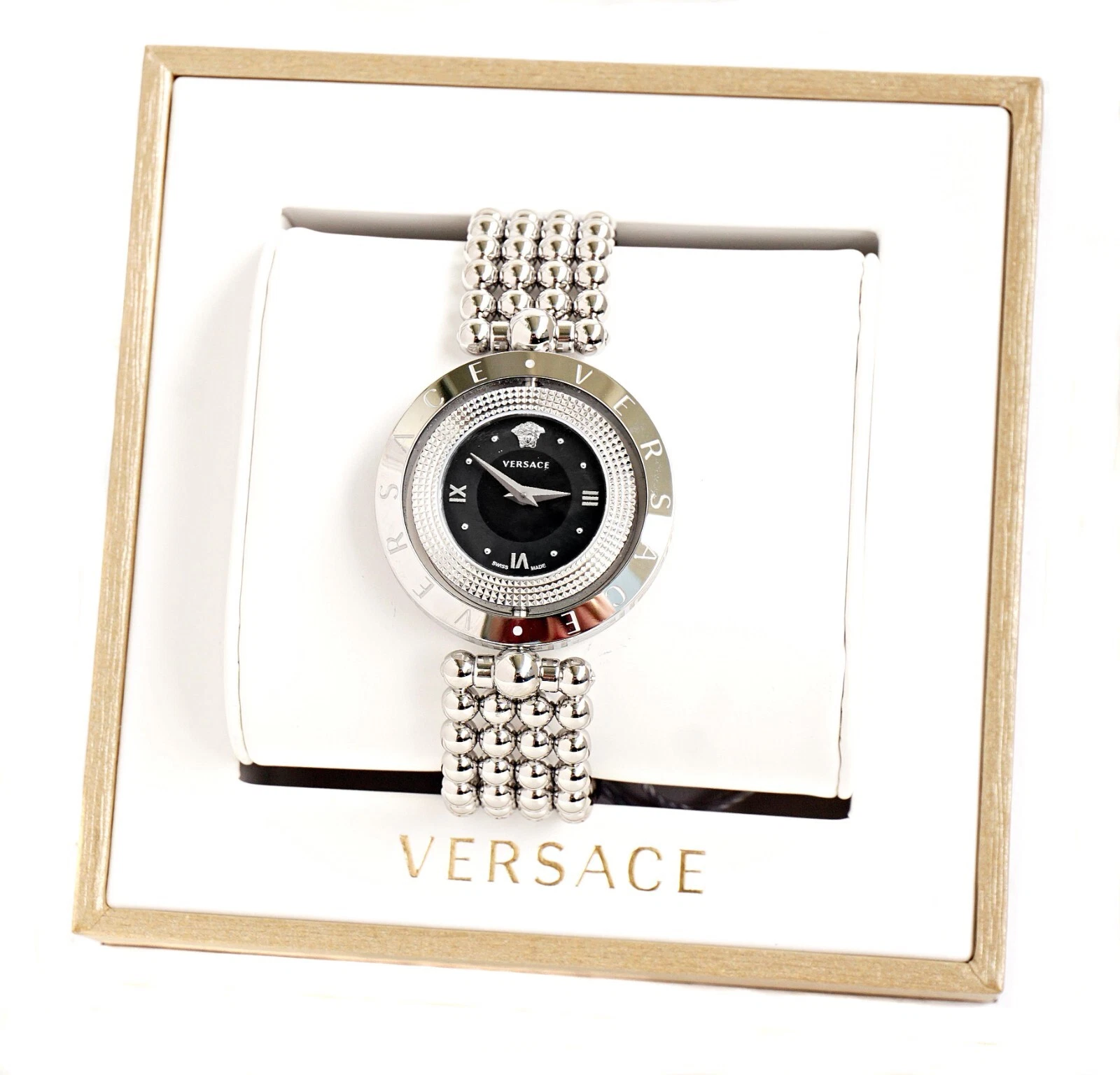 Orologio donna Versace VE7900620 EON lunetta girevole IP argento SWISS MADE nuovo