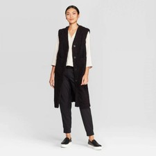 Prologue Sleeveless Deep V-neck Front Button Longline Sherpa Vest Sz S
