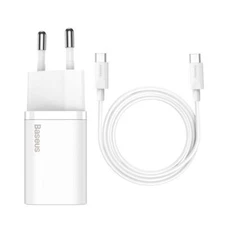 Wall Quick Charger 25W USB-C with usb-c 1m Cable, White, Baseus