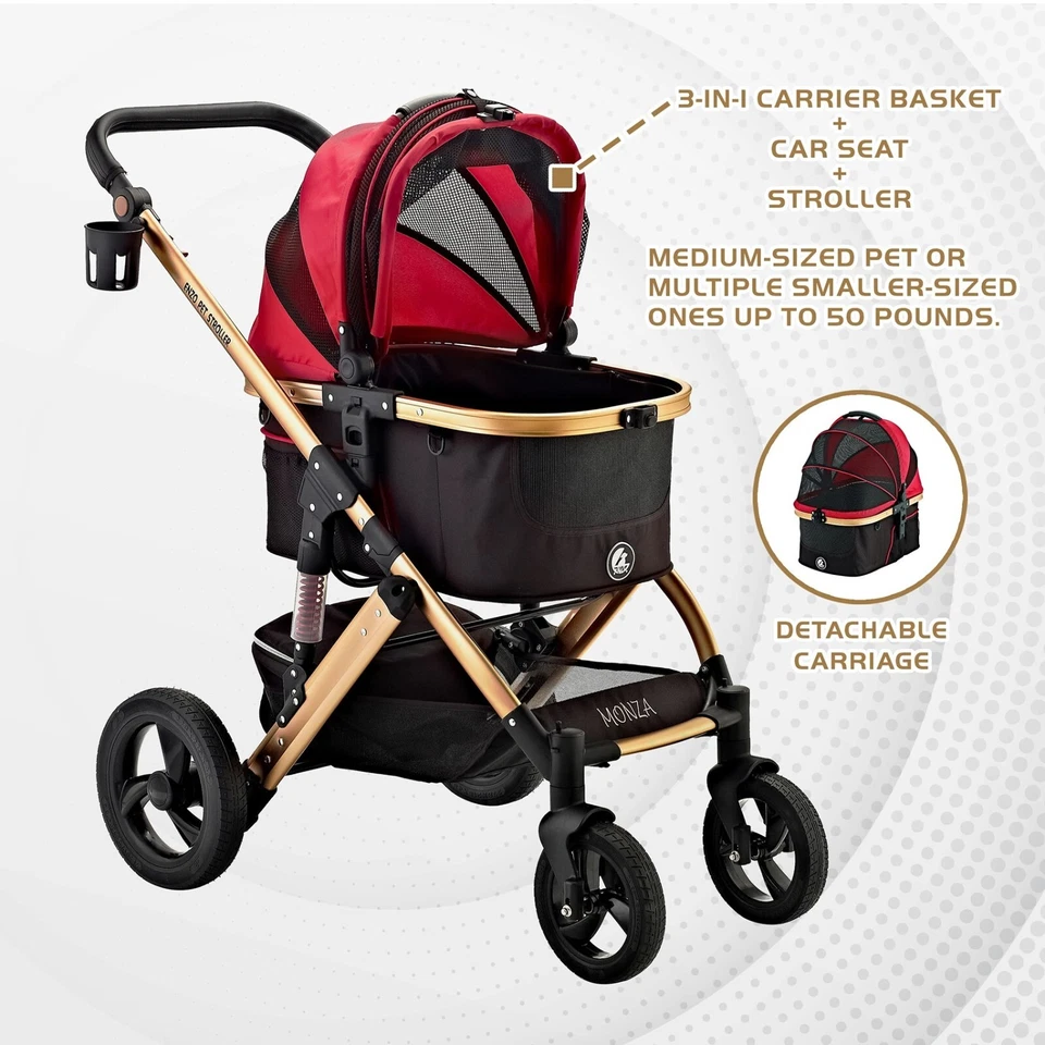 ENZO Monza Luxury 3-in-1 Dog Stroller+Pet Carrier+Pet Car Seat for S,M Pets 45LB - Image 3 of 4