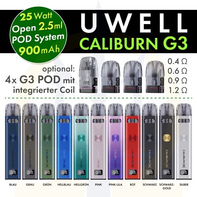 Uwell Caliburn G3 2,5ml Open Pod System 900mAh E-Zigarette Kit/Starterset Coils