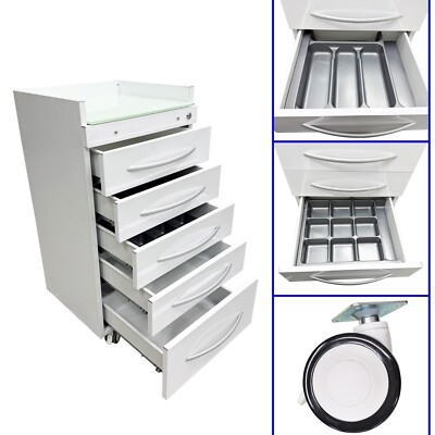 5-Drawer Stainless Steel Office Assistant's Mobile Cabinet Storage Locker Cart