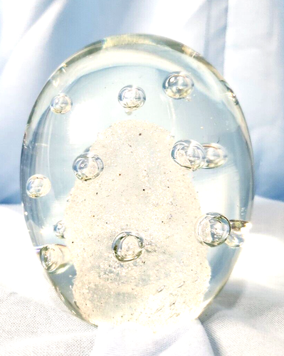 Glass Art Decor/Paperweight Crystal Clear Bubbles Flat Bottom Pear Shaped 3.5"T - Picture 3 of 5