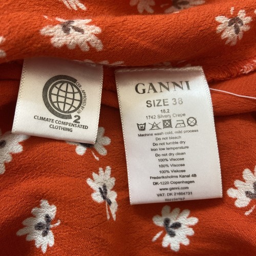 Mini abito da donna Ganni argento crepe UK taglia 10 rosso mela floreale - Foto 9 di 9