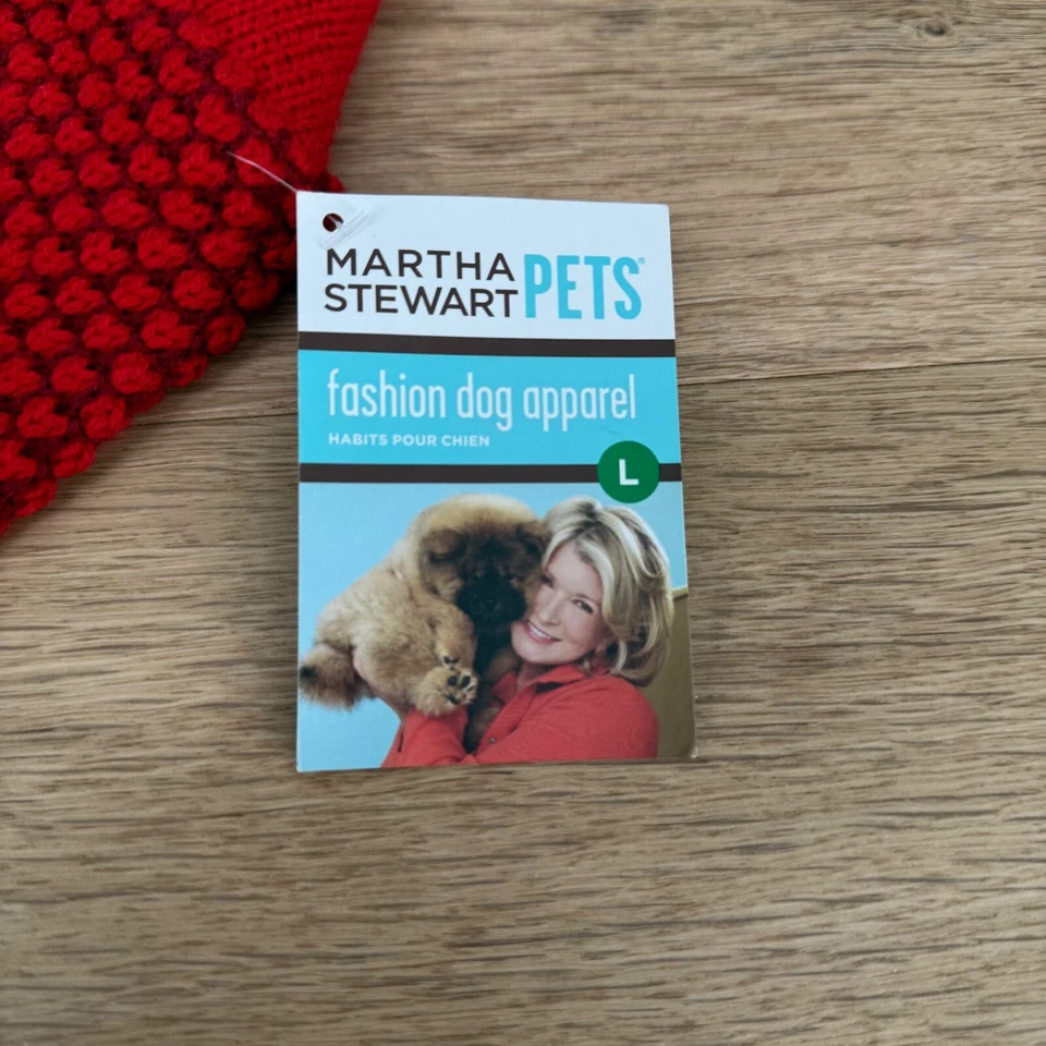 Martha Stewart Popcorn Waffle Knit Dog Sweater Size L Red Collar Pullover NEW - Image 4 of 4
