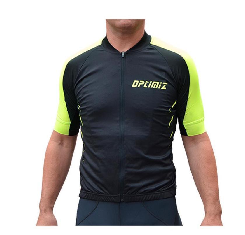 Maillot Optimiz MC noir jaune fluo XL respirant avec poches arrière arrière