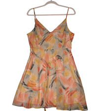 Lulus Mini Dress Womens L Peach Multi Spaghetti Strap Belted Lined Boho Sundress