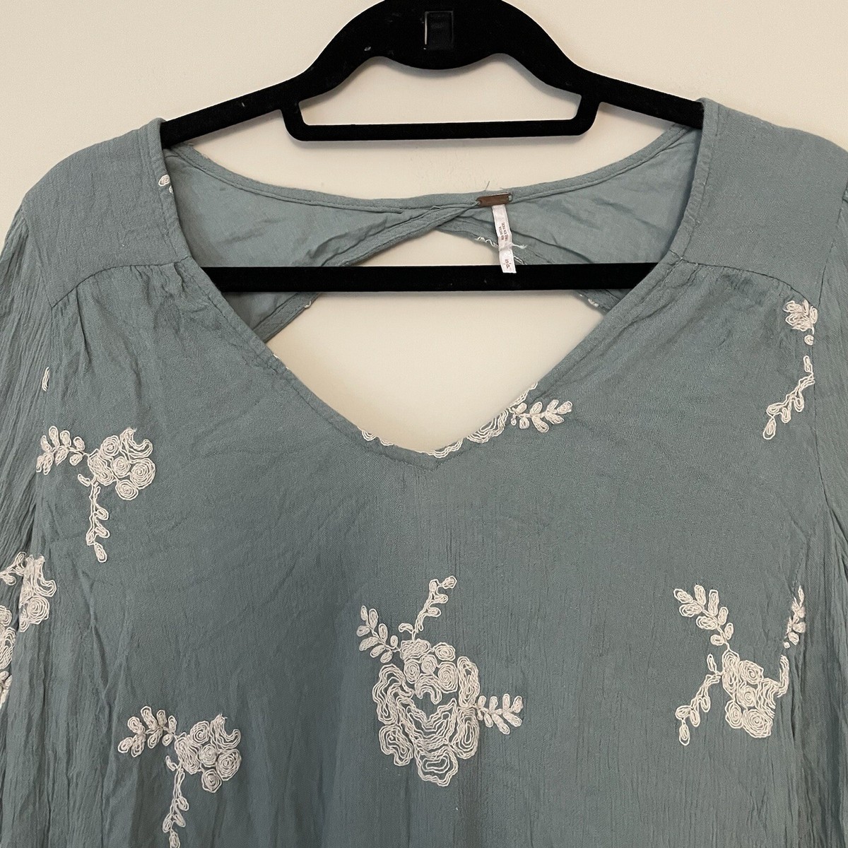 FREE PEOPLE Emma's Embroidered Dress in Misty Green Back Cut Out Detail SZ  SP | eBay