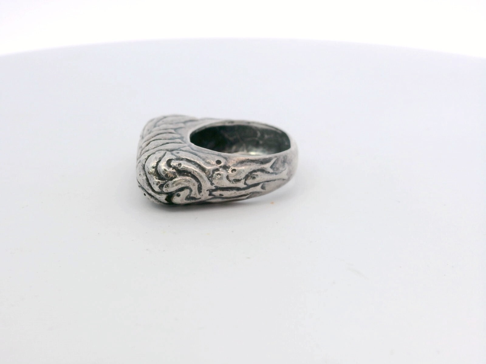 Signed Artisan Silver Domed Rectangular Etched Ba… - image 2