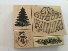 Lot Of 4 Assorted Rubber Stamps Winter Gift Snowman Ref 94