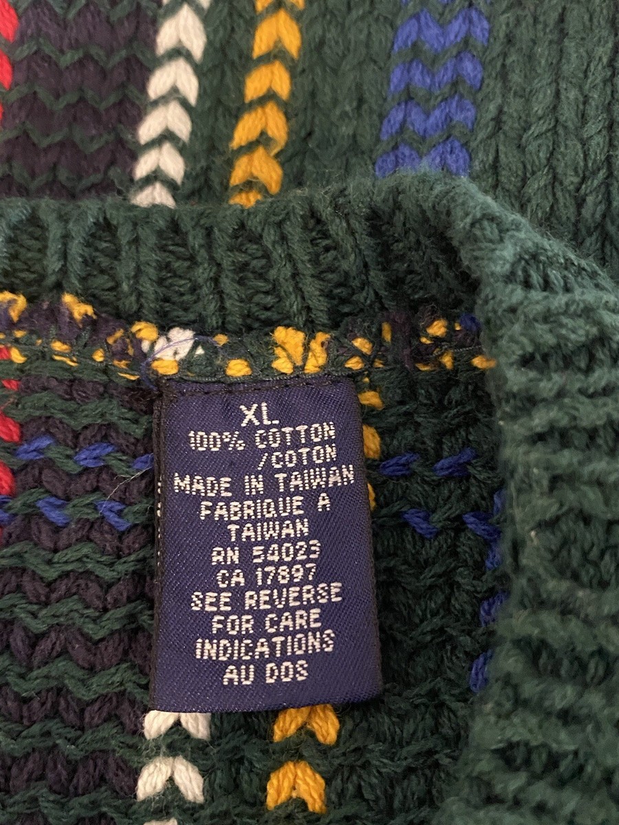 トップス old GAP KNIT 90s Vintage GAP 90s Sweater Medium Green Navy Blue Varsity Cable