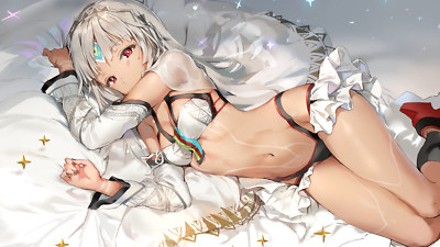 Anime gray hair red eyes fategrand order belly girls Playmat Gaming Mat Desk