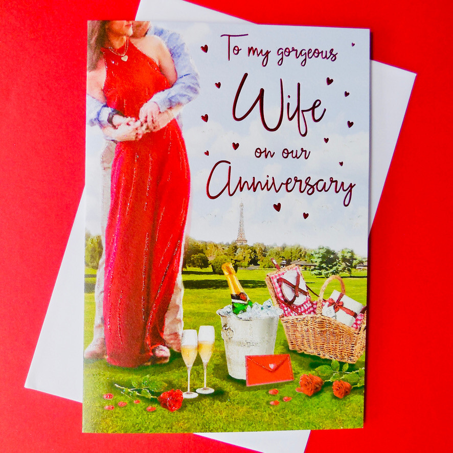 To My Gorgeous Wife On Our Anniversary Card Modern Special Message Verse Words