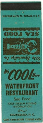 It's COOL Here Waterfront Restaurant Swansboro NC Vintage Matchbook 1970s