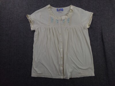 Moon Dance Top Women Small Blue Dot Sleep Shirt Casual Grandma Cottage